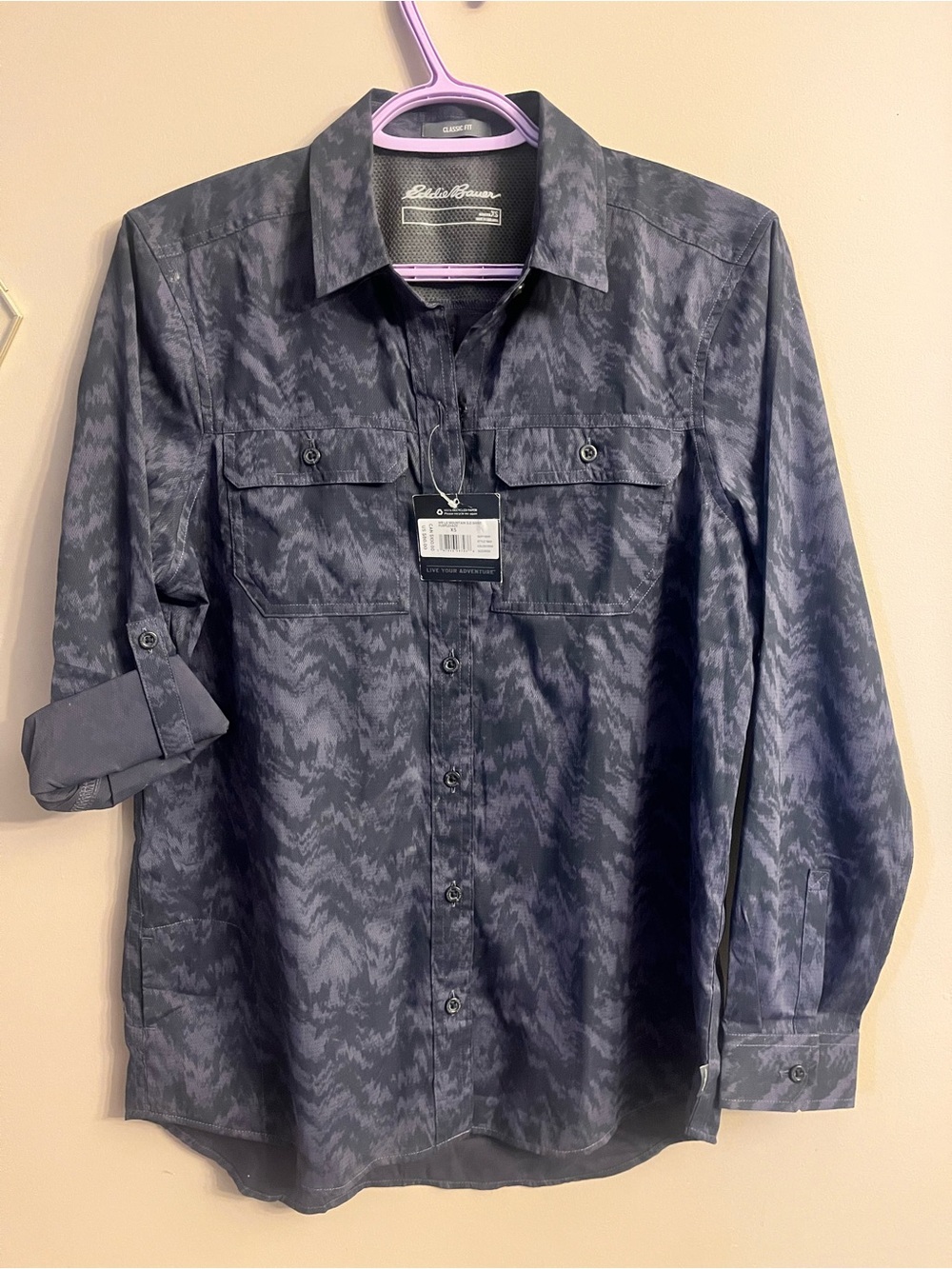 Eddie Bauer Dark Navy Subtle Pattern Long-Sleeve Button-Down Shirt